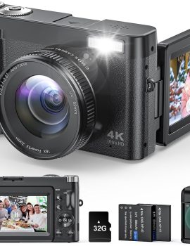 4K Digital Camera for Photography and Video, Autofocus Anti-Shake 48MP Vlogging Camera for YouTube, 3” 180°Flip Screen Camera with Flash 16X Zoom, Digital Camera with 32GB Card Battery Charger Black
