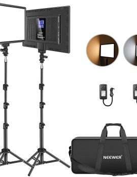 Neewer 13″ Led Video Light Panel Lighting Kit, 2-Pack Dimmable Bi-Color Soft Lights with Light Stand, Built-in 8000mAh Battery, 3200K~5600K CRI 97+ 2400Lux for Game/Live Stream/YouTube/Photography