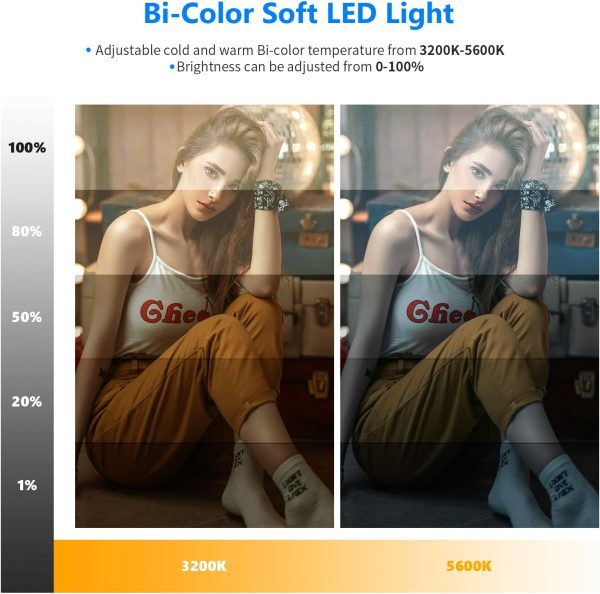 Neewer 13" Led Video Light Panel Lighting Kit, 2-Pack Dimmable Bi-Color Soft Lights with Light Stand, Built-in 8000mAh Battery, 3200K~5600K CRI 97+ 2400Lux for Game/Live Stream/YouTube/Photography - Image 2