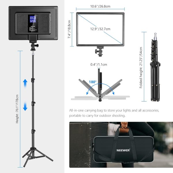 Neewer 13" Led Video Light Panel Lighting Kit, 2-Pack Dimmable Bi-Color Soft Lights with Light Stand, Built-in 8000mAh Battery, 3200K~5600K CRI 97+ 2400Lux for Game/Live Stream/YouTube/Photography - Image 5