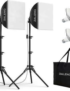 RALENO Softbox Lighting Kit, 2 x 16” x 16” Photography Studio Equipments with 50W / 5500K / 95 CRI LED Bulbs, Continuous Lighting System for Video Recording and Photography Shooting Model：PS080