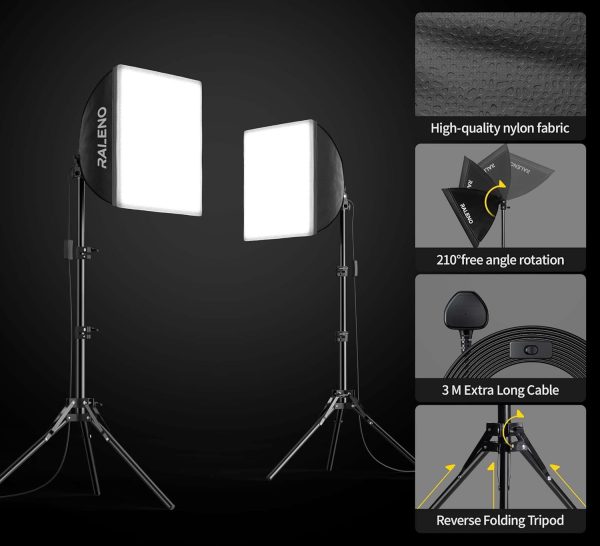 RALENO Softbox Lighting Kit, 2 x 16'' x 16'' Photography Studio Equipments with 50W / 5500K / 95 CRI LED Bulbs, Continuous Lighting System for Video Recording and Photography Shooting Model：PS080 - Image 5