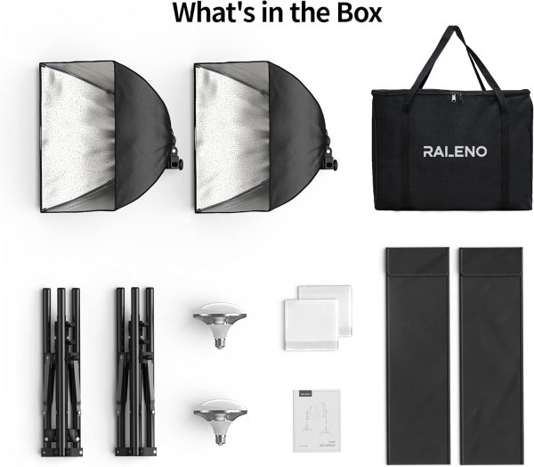 RALENO Softbox Lighting Kit, 2 x 16'' x 16'' Photography Studio Equipments with 50W / 5500K / 95 CRI LED Bulbs, Continuous Lighting System for Video Recording and Photography Shooting Model：PS080 - Image 6